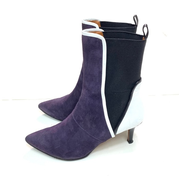 & Other Stories Color-Block Suede Pointed Toe Kitten Heel Mid Boots Purple Sz 9 - Picture 6 of 15